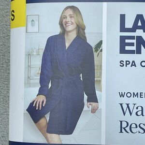 Lands' End Women's S Waffle Resort Robe Navy H0201